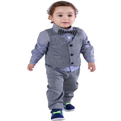 Abolai Baby Boys' 3 Piece Vest Set with Shirt,Vest and Pant (6-12 Months, Grey)