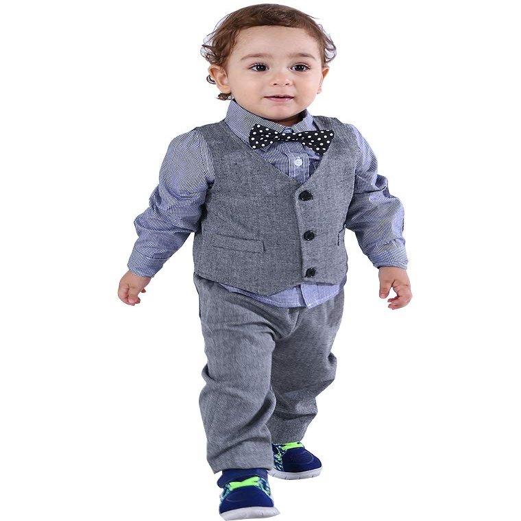 Abolai Baby Boys' 3 Piece Vest Set with Shirt,Vest and Pant (6-12 Months, Grey)