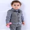 Abolai Baby Boys' 3 Piece Vest Set with Shirt,Vest and Pant (6-12 Months, Grey) view 2