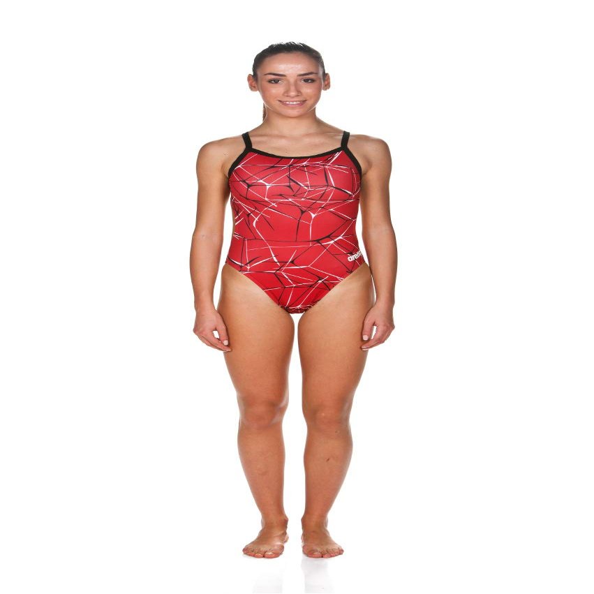 ARENA One Piece Swimsuit Women Athletic Apparel - Open Back Swimming & Training Suit - Challenge Back, Red, 24