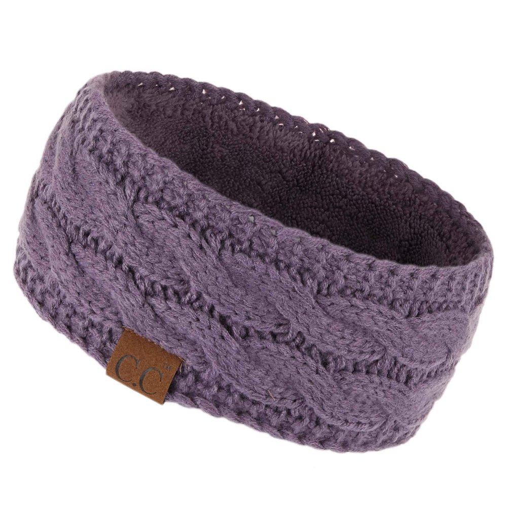 C.C Winter Fuzzy Fleece Lined Thick Knitted Headband Headwrap Earwarmer (HW-20) (Violet)