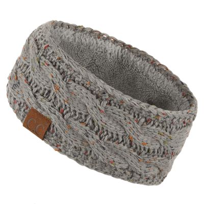 C.C Winter Fuzzy Fleece Lined Thick Knitted Headband Headwrap Earwarmer (HW-33) (Natural Grey-Confetti)