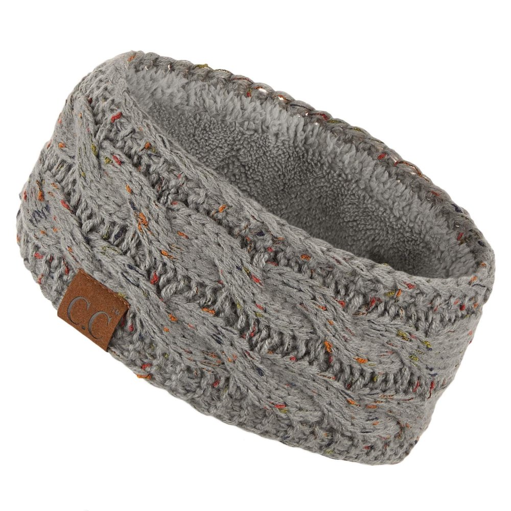 C.C Winter Fuzzy Fleece Lined Thick Knitted Headband Headwrap Earwarmer (HW-33) (Natural Grey-Confetti)