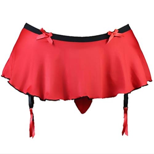 aishani Men's Pouch Panties Skirted Garter Thong Bikini Briefs Underpants,S Hot Red