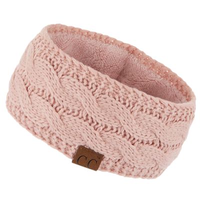 C.C Winter Fuzzy Fleece Lined Thick Knitted Headband Headwrap Earwarmer (HW-20) (Indi Pink)
