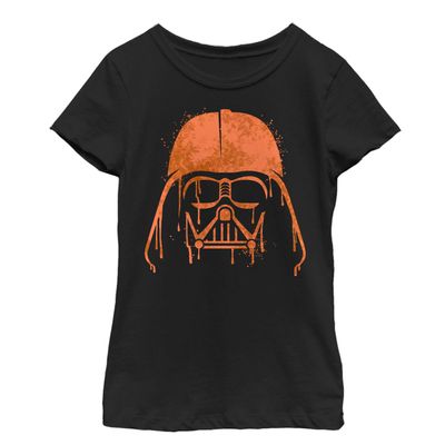 Star Wars Girl's Halloween Vader Helmet Spray-Paint T-Shirt Black, Large