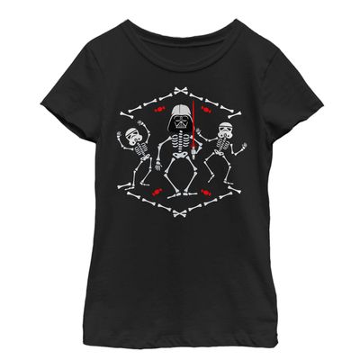 Star Wars Girl's Halloween Vader Skeleton Dance T-Shirt Black, Large