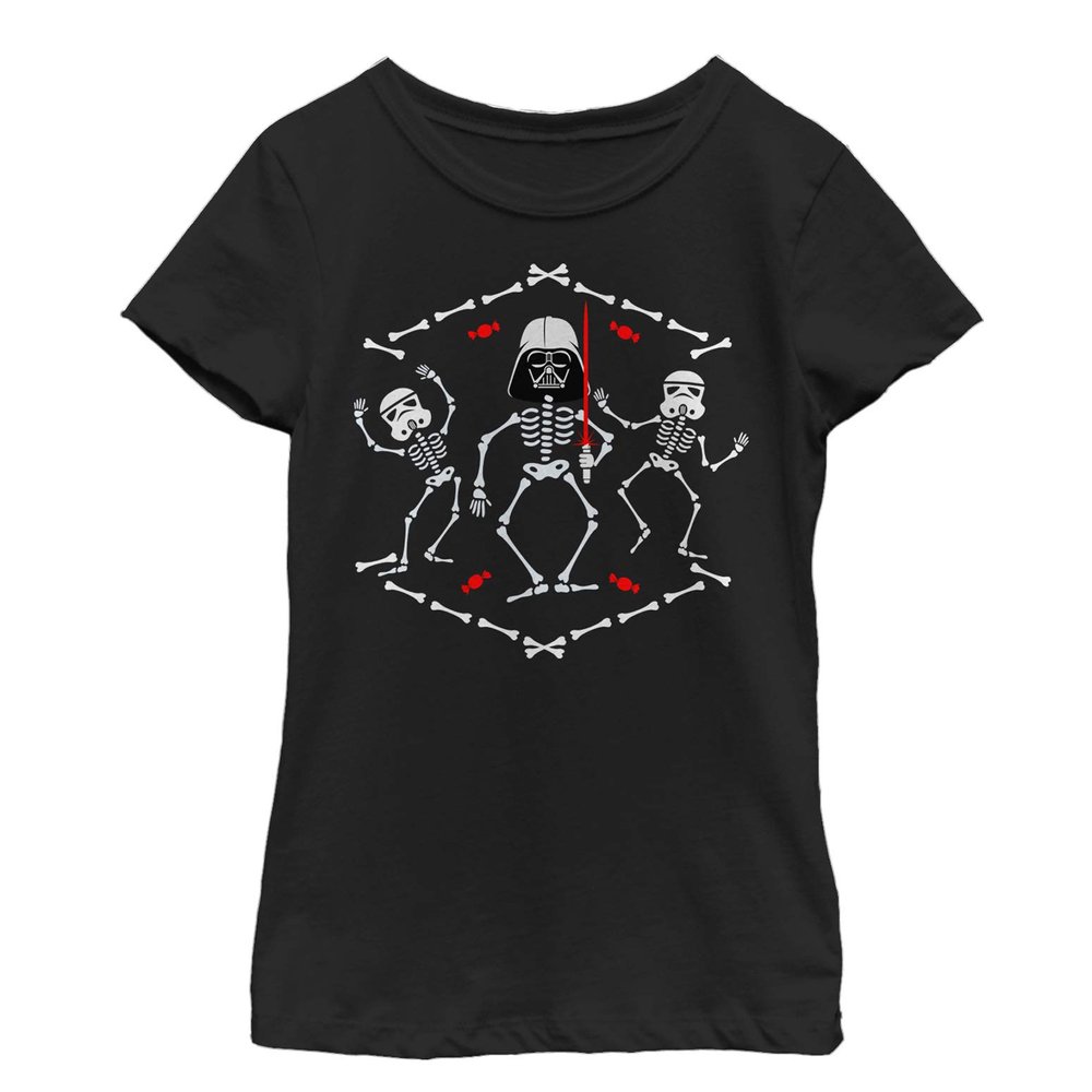 Star Wars Girl's Halloween Vader Skeleton Dance T-Shirt Black, Large
