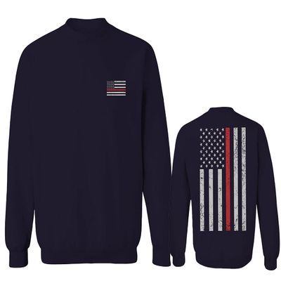 Firefighter Seal Support American Flag Thin Red Line Rescue USA Men's Crewneck Sweatshirt (Navy Large)