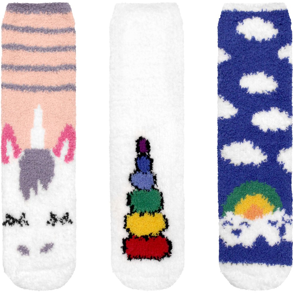 BambooMN Women's Super Soft Warm Microfiber Fuzzy Cozy Unicorn Socks, 3 Pairs Asst C