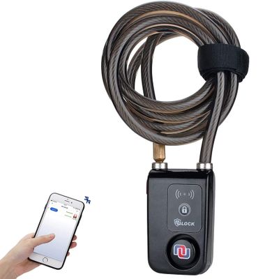 NUNET Bluetooth Bike Lock, NULOCK Anti-Theft Waterproof 71in Steel Cable, Keyless APP Controlled, 110db Alarm, for Bicycle, Scooter, Motorcycle, Gray