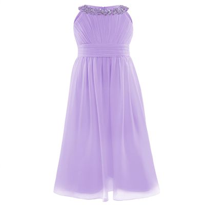 ranrann Kids Flower Girl Dress Ruffle Round Neck Chiffon Long Dress Bridesmaid Wedding Pageant Formal Event Ball Gown Lavender 8