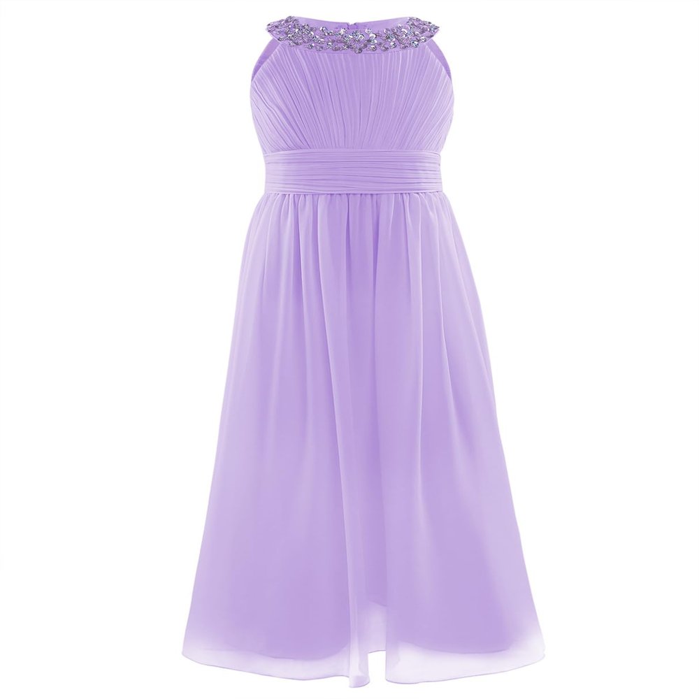 ranrann Kids Flower Girl Dress Ruffle Round Neck Chiffon Long Dress Bridesmaid Wedding Pageant Formal Event Ball Gown Lavender 8