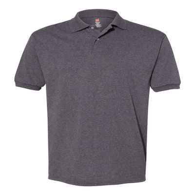 Hanes Adult 50/50 EcoSmart Jersey Knit Polo S Charcoal Heather