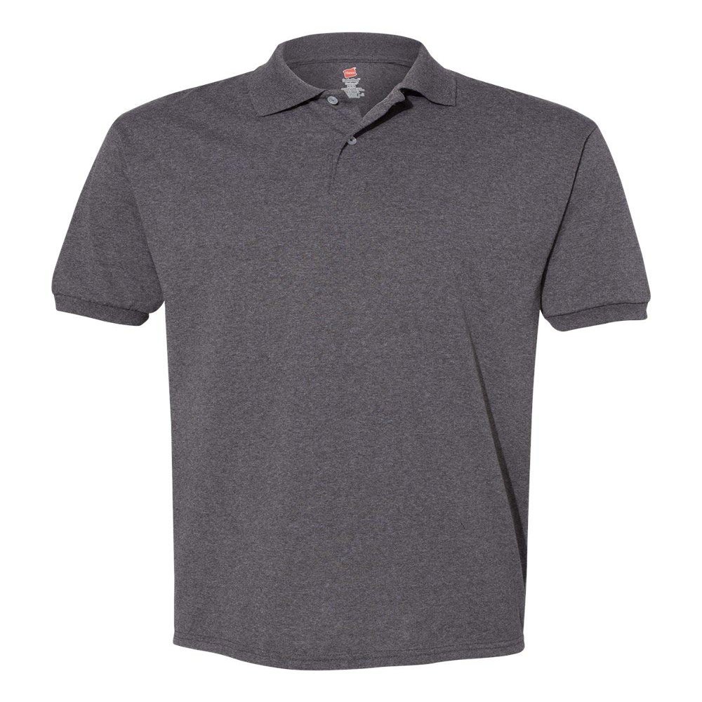 Hanes Adult 50/50 EcoSmart Jersey Knit Polo S Charcoal Heather