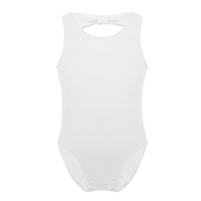 Agoky Girl's Basic Crisscross Back Gymnastic Dance Clothing Cotton Cami Ballet Performance Dancewear Sports Leotard Unitard White Bowknots 2-3 Years