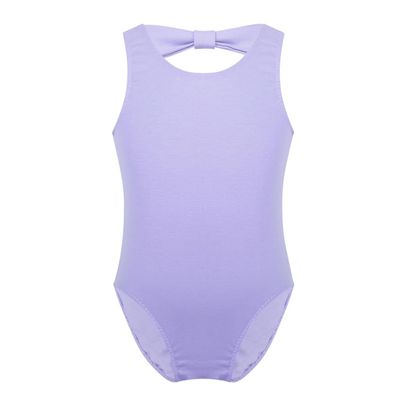 Agoky Girl's Basic Crisscross Back Gymnastic Dance Clothing Cotton Cami Ballet Performance Dancewear Sports Leotard Unitard Lavender Bowknots 2-3 Years