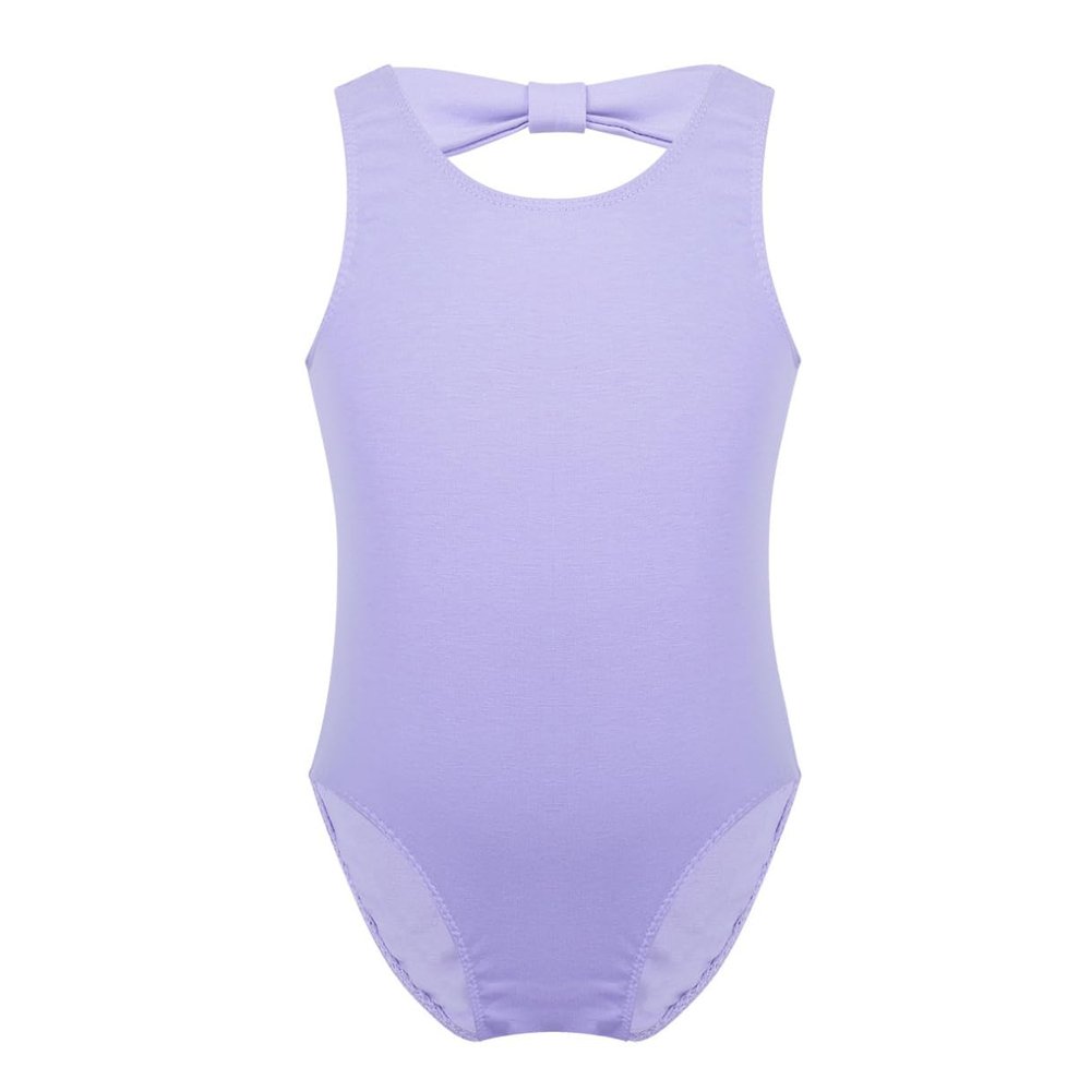 Agoky Girl's Basic Crisscross Back Gymnastic Dance Clothing Cotton Cami Ballet Performance Dancewear Sports Leotard Unitard Lavender Bowknots 2-3 Years