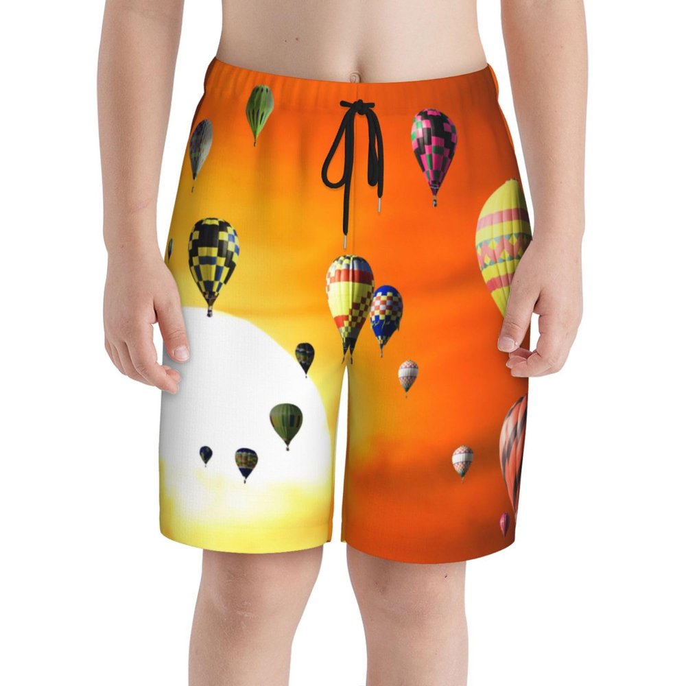 Hot Air Balloon Teens Beach Shorts Running Workout Sports Shorts Summer Casual Shorts for Boys