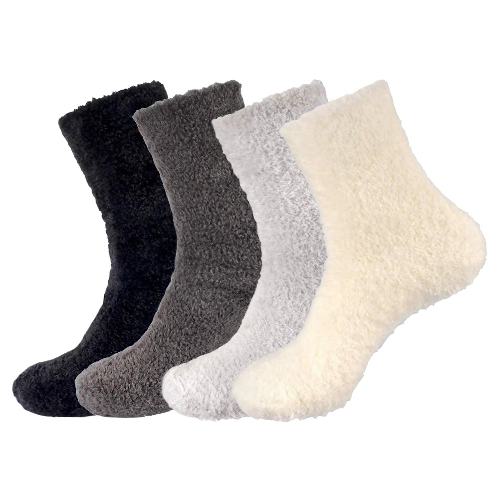 BambooMN Men's Medium/Large Comfy Soft Warm Plush Slipper Bed Fuzzy Socks - Assortment A - 4 Pairs
