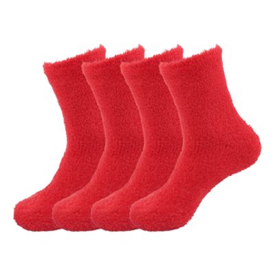BambooMN Women's Super Soft and Cozy Feather Light Fuzzy Home Socks - Valentine Red - 4 Pair Value Pack - Size 10-13
