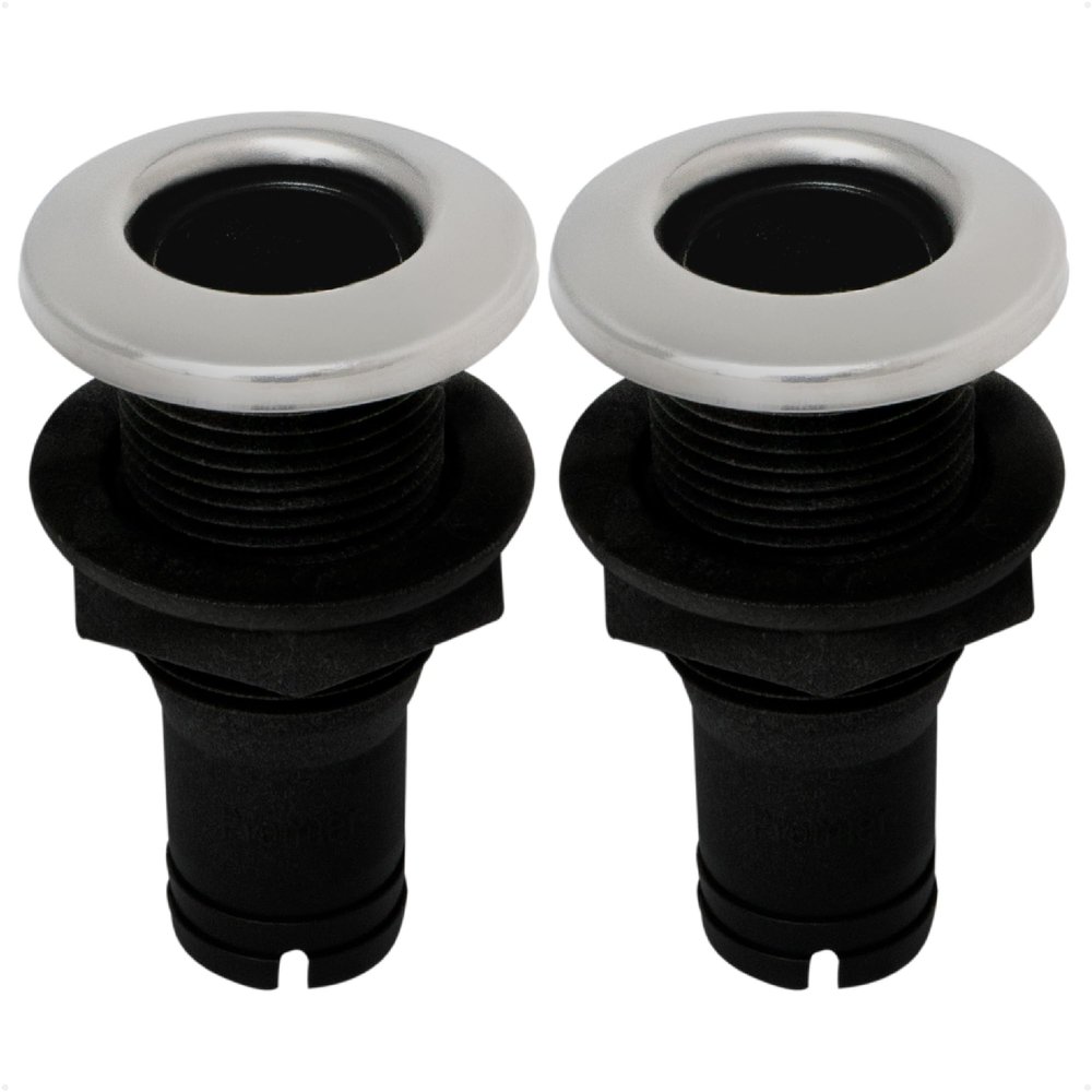 Five Oceans Thru Hull Fittings for Boats - 1 Inch Hose, Black Thru Hull Fitting with Stainless Steel Head, UV Resistant Nylon Through Hull Fitting for Scupper, Bilge, Sink Drain - 2-Pack - FO2996-M2