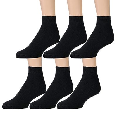 6 Pairs Kids Sports Ankle Socks Wholesale Bulk Pack Athletic Sock for Girls Boys (Black, 4-6)