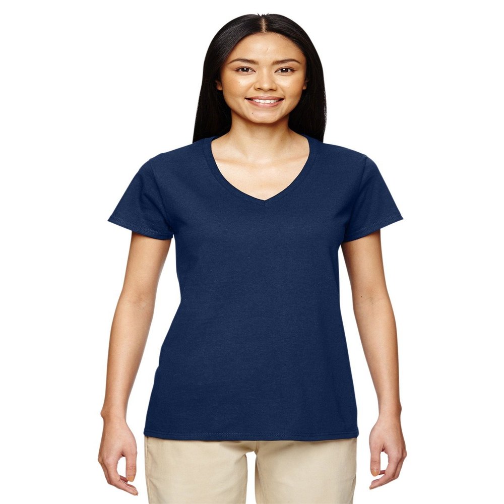 Product of Brand Gildan Ladies Heavy Cotton 53 oz V-Neck T-Shirt - Navy - L - (Instant Savings of 5% & More)