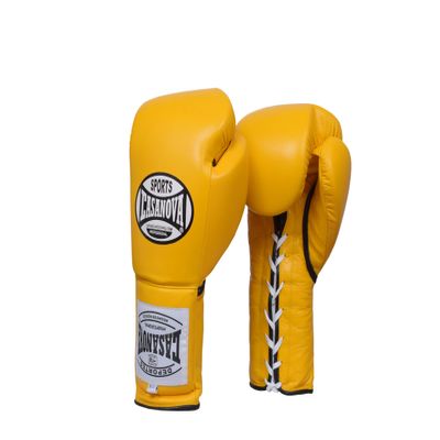 Casanova Boxing Training LACE-UP Leather Boxing Gloves for Men and Woman - MMA, Kick Boxing, Muay Thai, Sparring, Heavy Bag Training (Yellow) (16 oz)