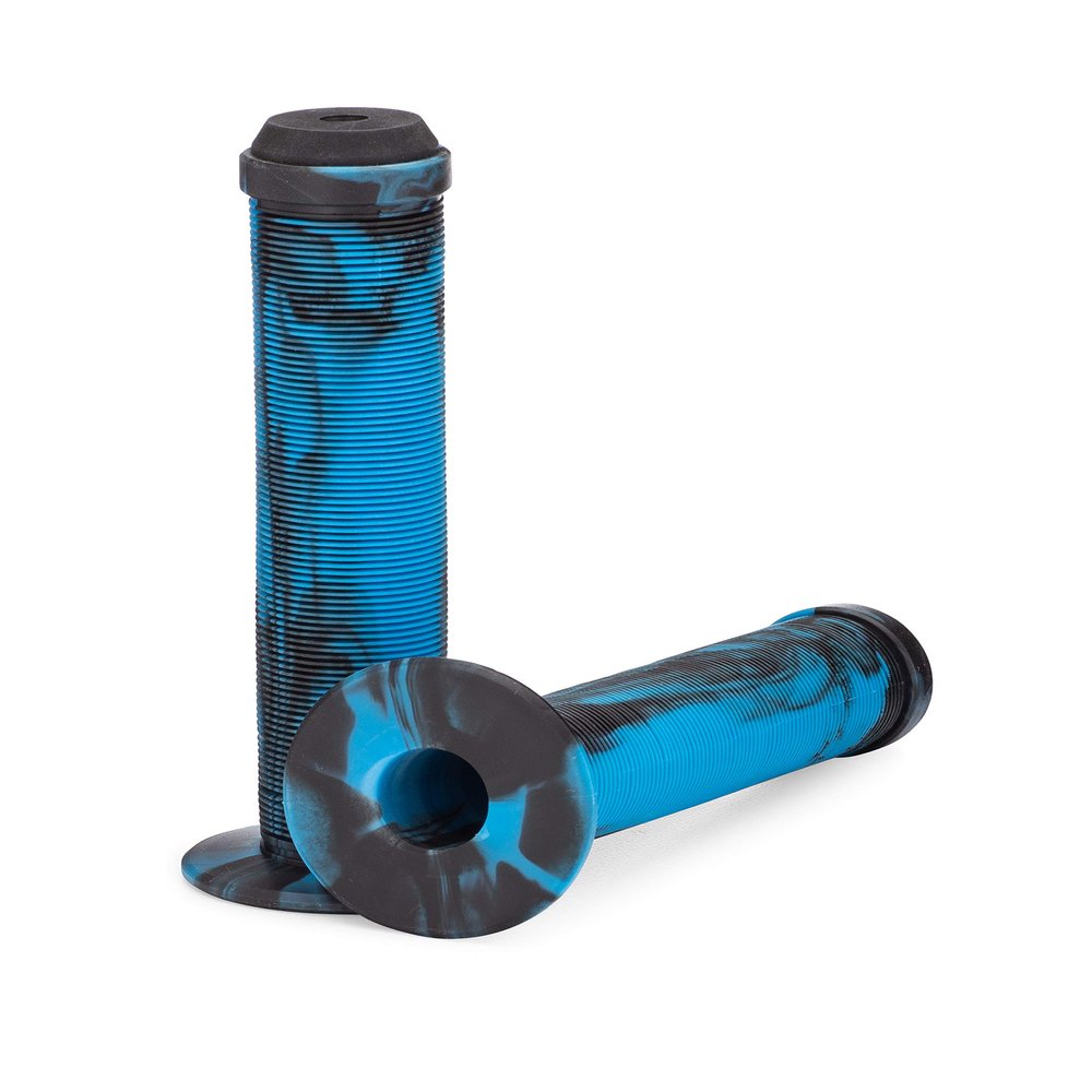 25NINE Ronin Grip with Flange - Flanged BMX Bike and Scooter Handlebar Grips with End Plugs - Blue/Black