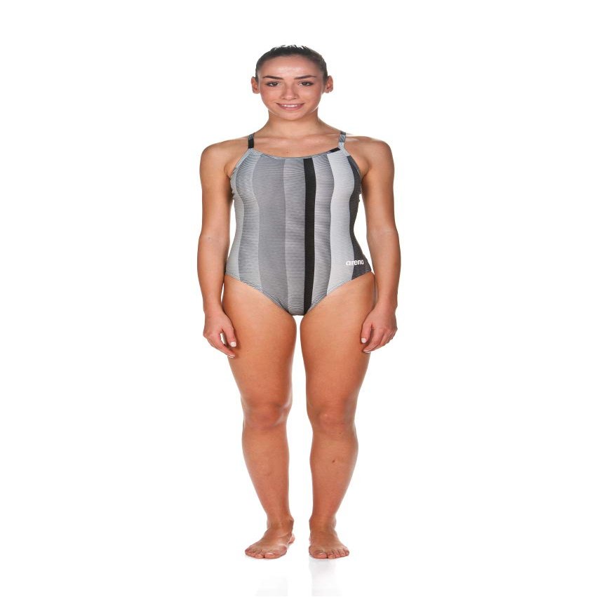 ARENA Blended Stripe Light Drop Back MaxLife One Piece Swimsuit, Black, 22