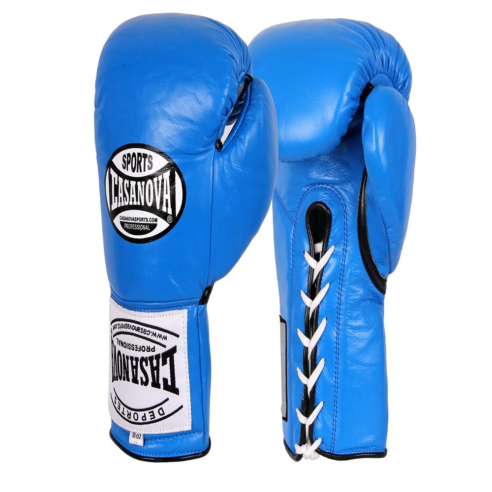 CASANOVA Boxing Traning LACE-UP Leather Boxing Gloves for Men and Woman - MMA, Kick Boxing, Muay Thai, Sparring, Heavy Bag Training, Combat Sport (Blue, 14 oz)