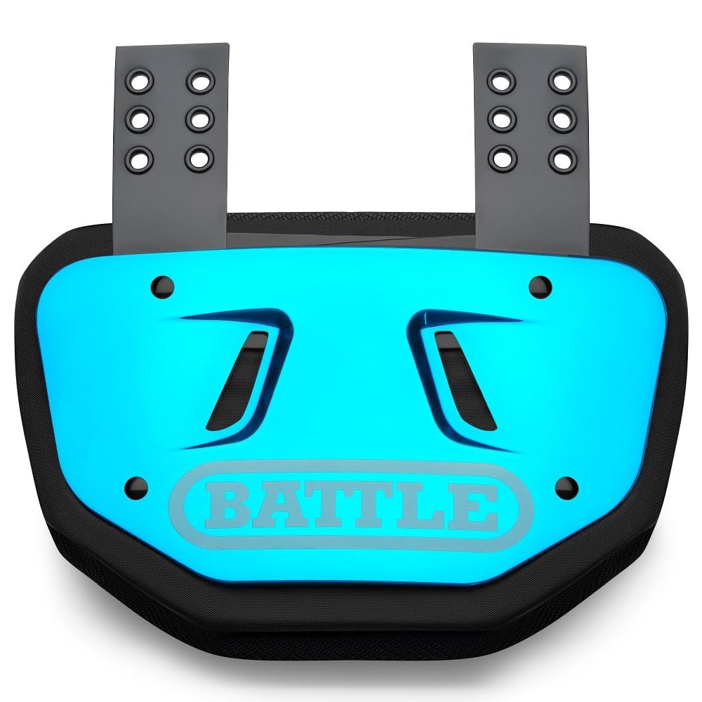 Battle Sports Chrome Football Back Plate Hard Shell Lower Back Protector with Contoured Foam for High-Impact Protection - Youth, Blue/White Chrome