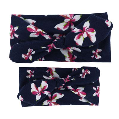 LABANCA 2 Pack Mom and Daughter Floral Print Elastic Cloth Hairbands Bandana Bow Head Band Wrap (Color 2)