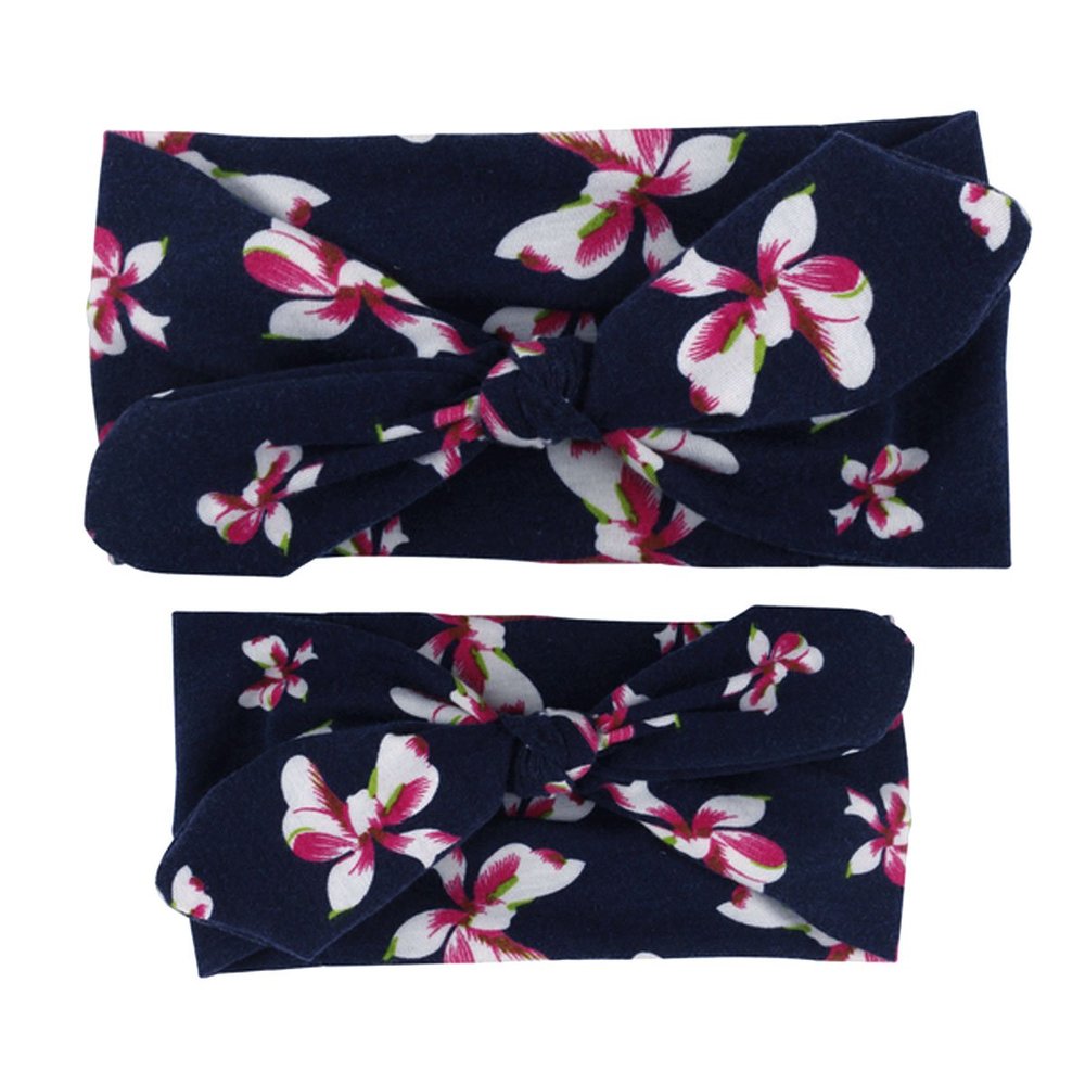 LABANCA 2 Pack Mom and Daughter Floral Print Elastic Cloth Hairbands Bandana Bow Head Band Wrap (Color 2)