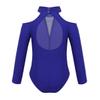 Agoky Kids Girls Off-shoulder Long Sleeves Mock Neck Gymnastics Ballet Leotard Dancewear Blue 4-5 view 2