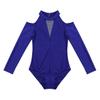 Agoky Kids Girls Off-shoulder Long Sleeves Mock Neck Gymnastics Ballet Leotard Dancewear Blue 4-5 view 3