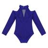 Agoky Kids Girls Off-shoulder Long Sleeves Mock Neck Gymnastics Ballet Leotard Dancewear Blue 4-5 view 4
