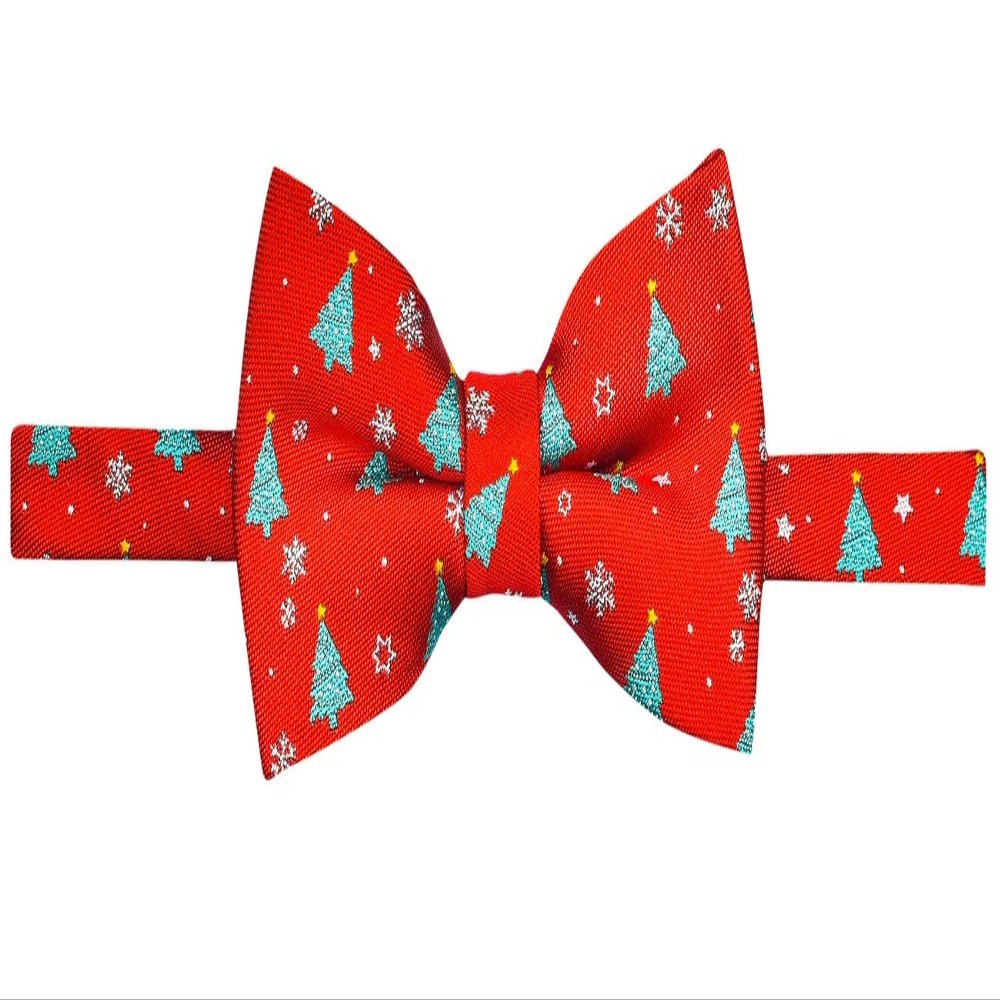 Retreez Christmas Tree and Snowflakes Pattern Woven Microfiber Pre-tied Boy's Bow Tie - Red - 24 months - 4 years