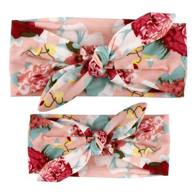 LABANCA 2 Pack Mom and Daughter Floral Print Elastic Cloth Hairbands Bandana Bow Head Band Wrap (Color 3)