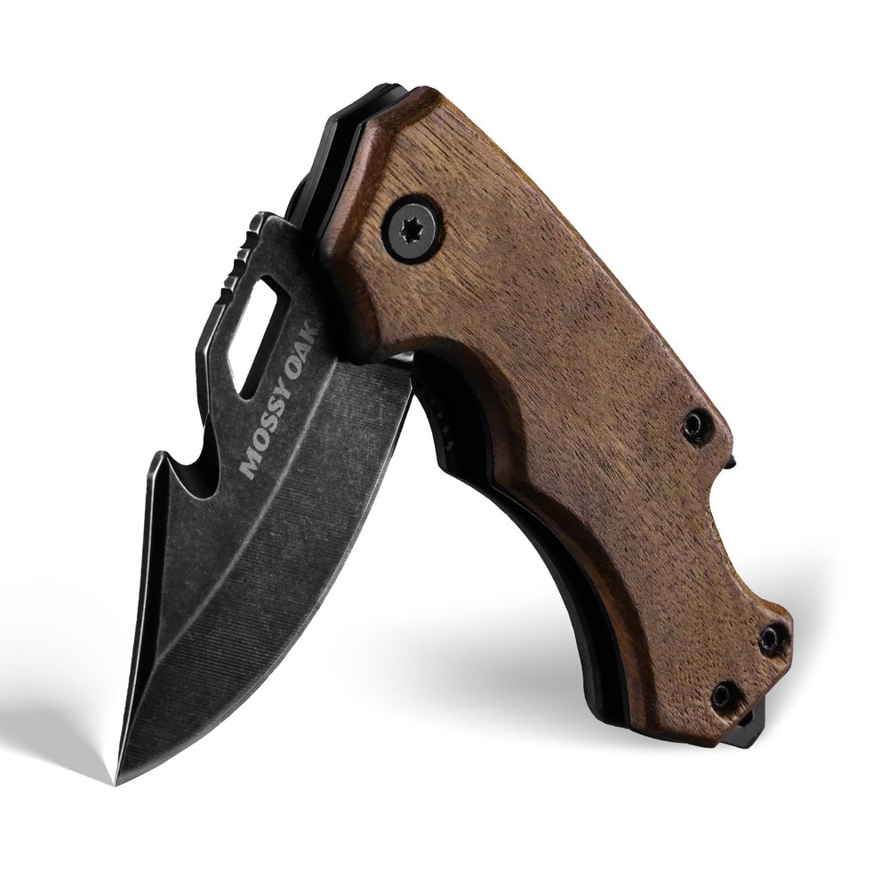 Mossy Oak Mini Folding Pocket Knife, Stainless Steel Drop Point Blade - EDC Multi-tool with Bottle Opener and Glass Breaker (Brown), Good Merry Christmas Gift