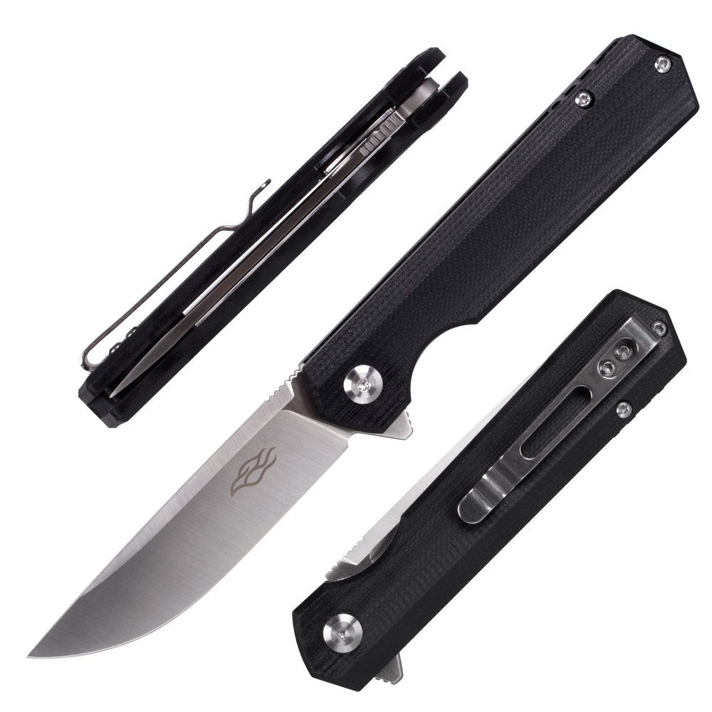 Firebird GANZO FH11 Pocket Folding Knife, 3.4" D2 Steel Blade G10 Handle with Clip Hunting Fishing Camping Outdoor EDC Knife (Black)