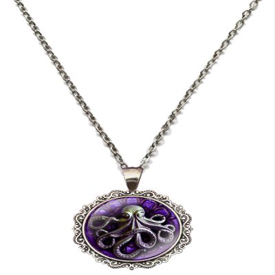 Victorian Vault Steampunk Octopus Krakken Art Gothic Pendant Necklace (Purple Green)