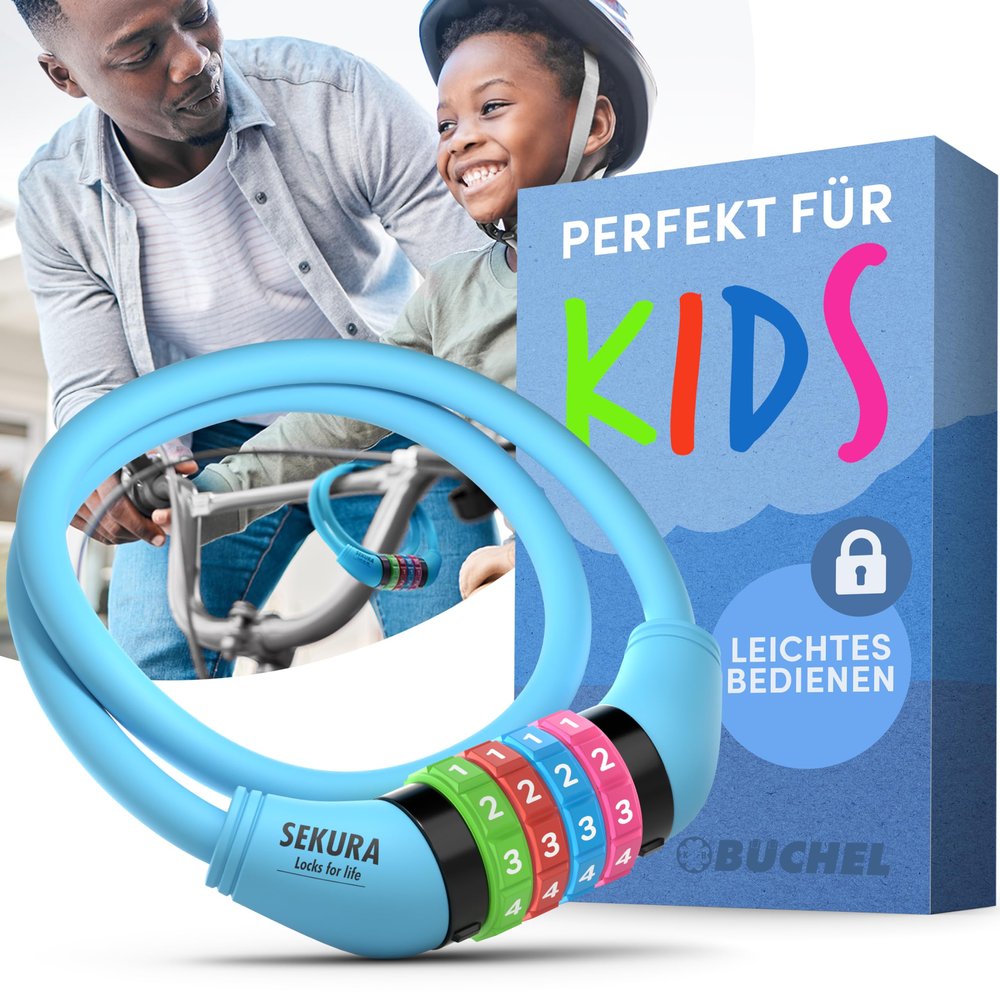 Bchel Bike Locks Cable for Kids - Colorful & Keyless - Secure Your Child's Bike - Easy-to-Use Bicycle Accessory, High Security 5 Digit Resettable Combination Coiling Bicycle Lock, Anti Theft
