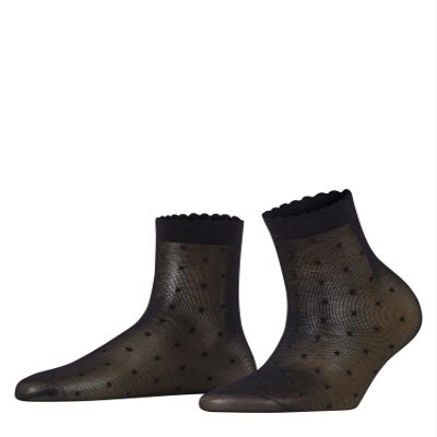 FALKE Women's Dot 15 Denier Dress Socks, Mid Calf, Patterned, Dressy or Casual, Fine Sheer Transparent, Nylon, Black (Black 3009), 8-10.5, 1 Pair
