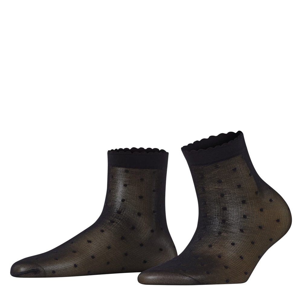 FALKE Women's Dot 15 Denier Dress Socks, Mid Calf, Patterned, Dressy or Casual, Fine Sheer Transparent, Nylon, Black (Black 3009), 8-10.5, 1 Pair
