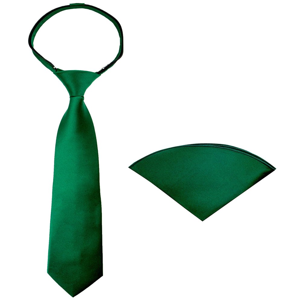Spring Notion Boys' Satin Zipper Necktie and Handkerchief Set Small Emerald