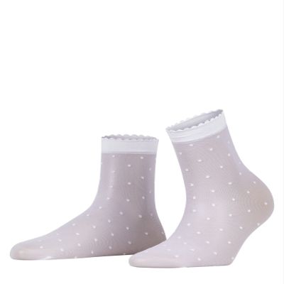 FALKE Women's Dot 15 Denier Dress Socks, Mid Calf, Patterned, Dressy or Casual, Fine Sheer Transparent, Nylon, White (White 2209), 5-7.5, 1 Pair