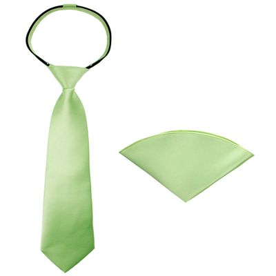 Spring Notion Boys' Satin Zipper Necktie and Handkerchief Set Large Sage