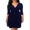 Berydress Women's Sheath 3/4 Sleeve Deep V-Neck Faux Wrap Solid Stretchy Cotton Navy Casual Wear to Work Dress (XL, 6083-Navy) view 1
